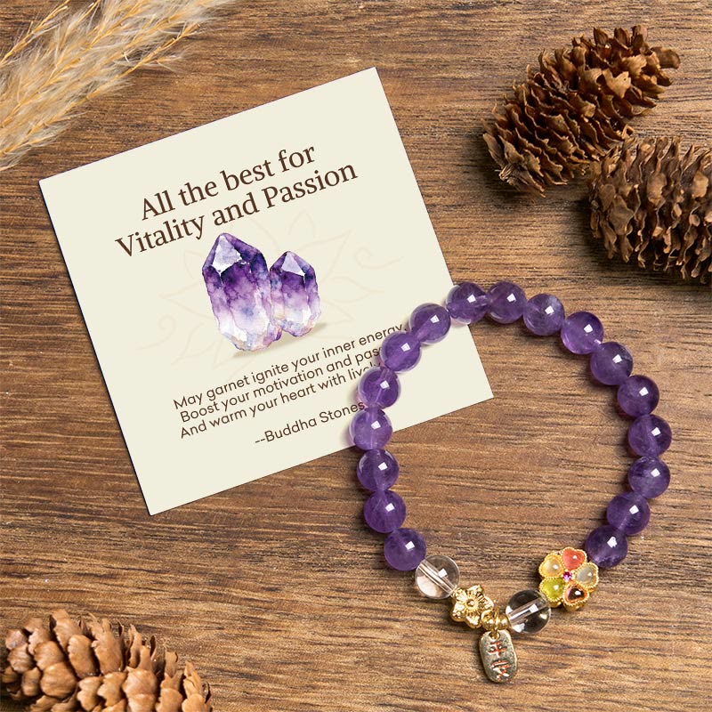 Buddha Stones All the best for Calm and Wisdom Amethyst Safe Bracelet Includes Gift Message Card