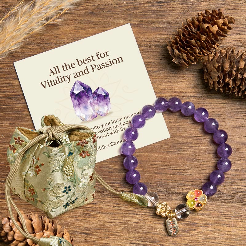 Buddha Stones All the best for Calm and Wisdom Amethyst Safe Bracelet Includes Gift Message Card
