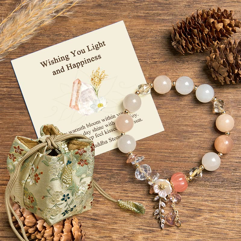 Buddha Stones Wishing You Light and Happiness Sun Stone Bracelet Includes Gift Message Card