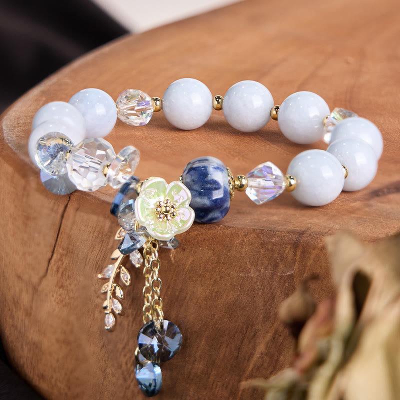 Buddha Stones Sending You Peace and Grace Blue Crystal Flower Bracelet Includes Gift Message Card