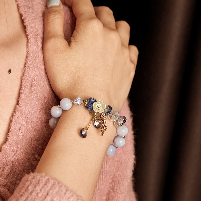 Buddha Stones Sending You Peace and Grace Blue Crystal Flower Bracelet Includes Gift Message Card