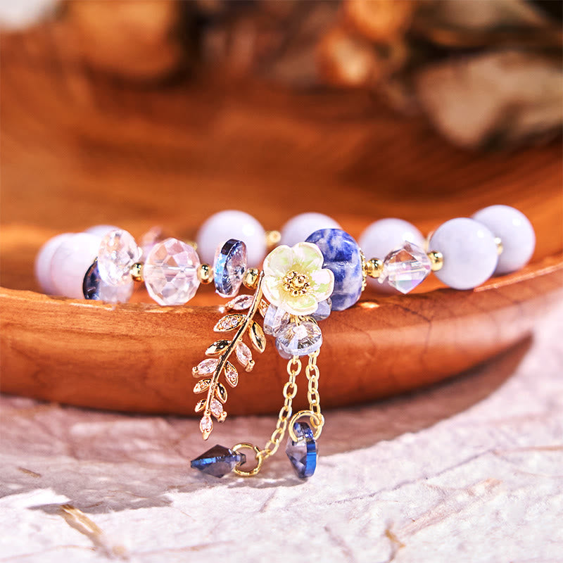 Buddha Stones Sending You Peace and Grace Blue Crystal Flower Bracelet Includes Gift Message Card