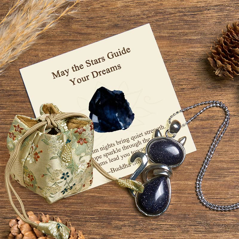 Buddha Stones May the Stars Guide Your Dreams Cat Sandstone Necklace Includes Gift Message Card