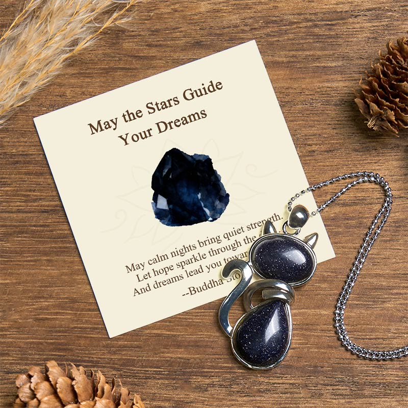 Buddha Stones May the Stars Guide Your Dreams Cat Sandstone Necklace Includes Gift Message Card