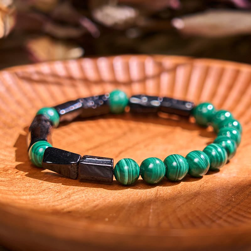 Buddha Stones May Peace and Power Walk Beside You Malachite Bracelet Includes Gift Message Card
