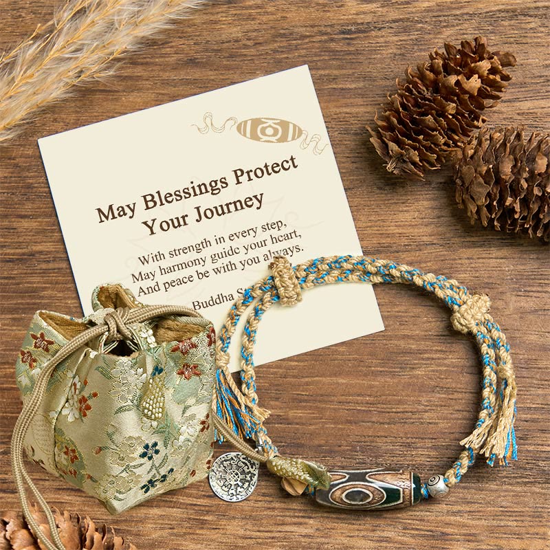 Buddha Stones May Blessings Protect Your Journey Dzi Bead Bracelet Includes Gift Message Card