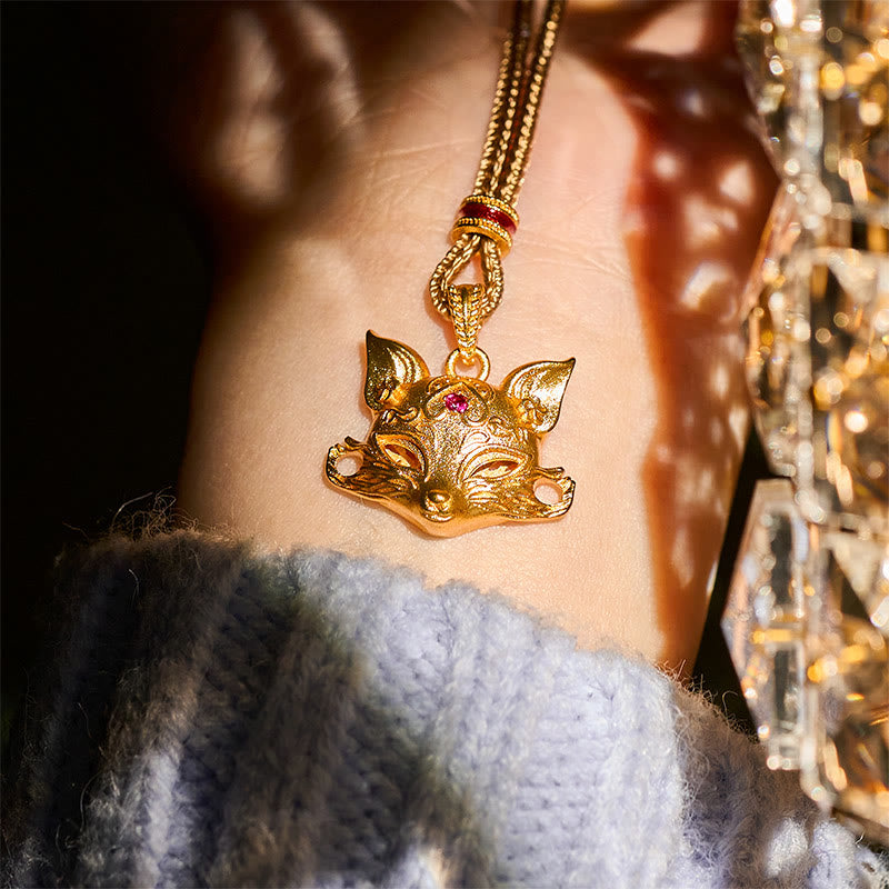 Buddha Stones Wishing You Clever Grace 24k Gold Plated Brass Fox Necklace Includes Gift Message Card