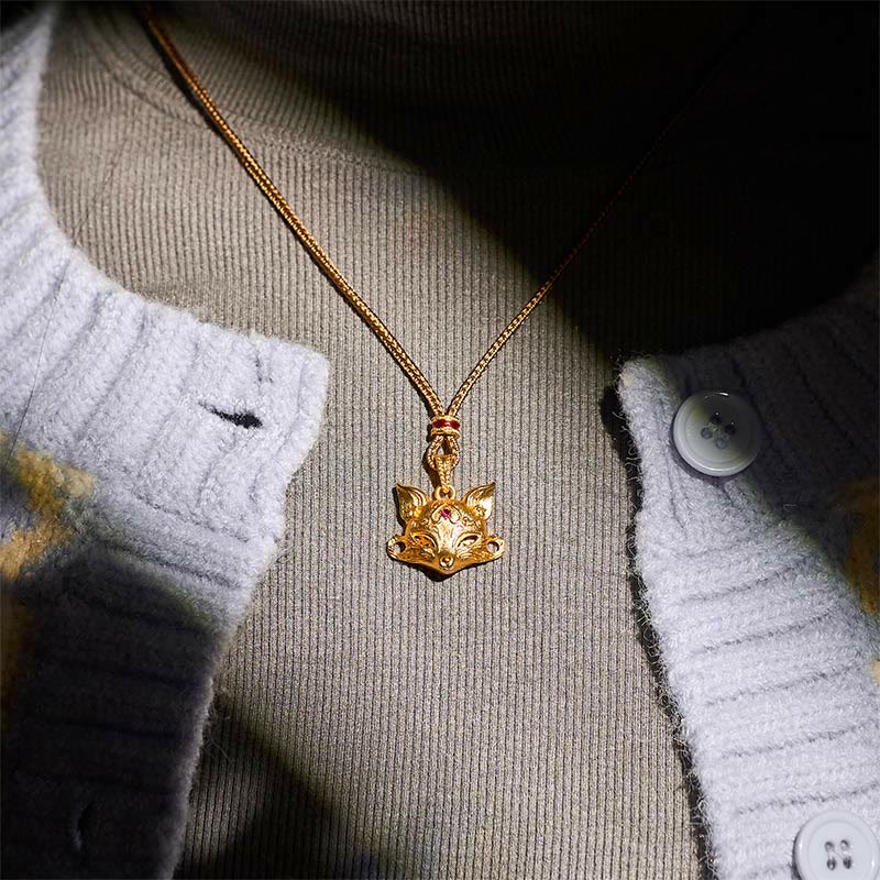 Buddha Stones Wishing You Clever Grace 24k Gold Plated Brass Fox Necklace Includes Gift Message Card