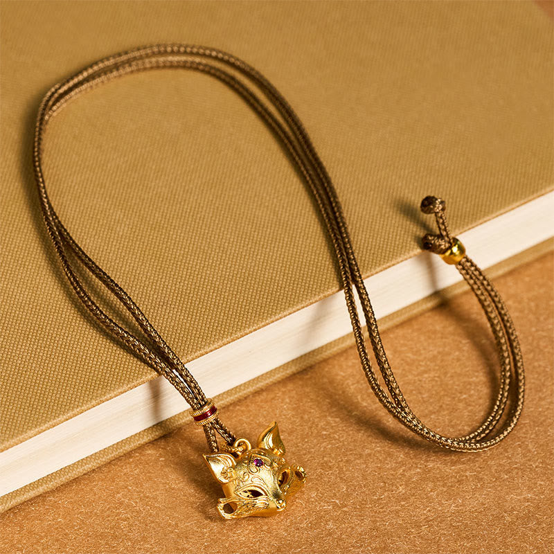 Buddha Stones Wishing You Clever Grace 24k Gold Plated Brass Fox Necklace Includes Gift Message Card
