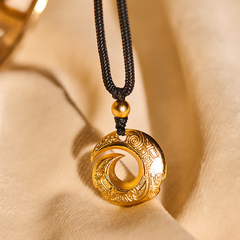 Buddha Stones Wishing You Good Fortune 24k Gold Plated Brass Peace Buckle Black Rope Necklace Includes Gift Message Card