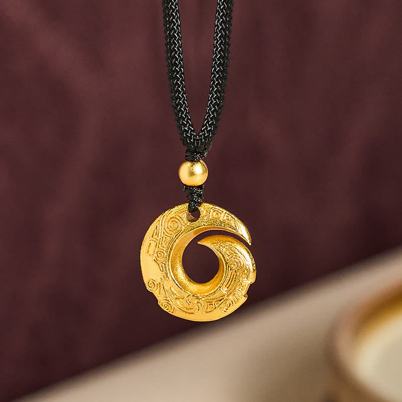 Buddha Stones Wishing You Good Fortune 24k Gold Plated Brass Peace Buckle Black Rope Necklace Includes Gift Message Card