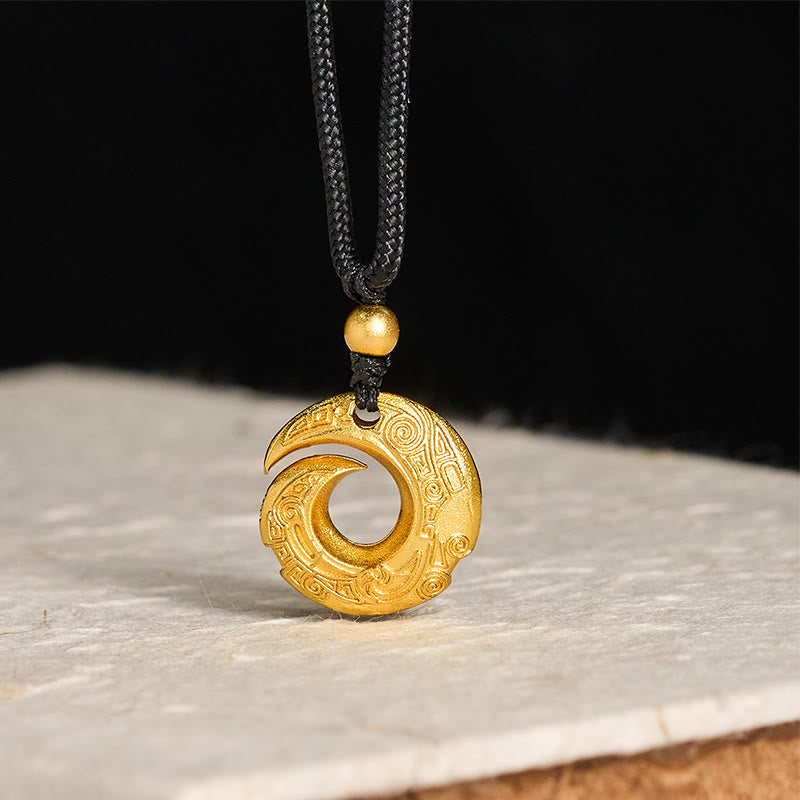 Buddha Stones Wishing You Good Fortune 24k Gold Plated Brass Peace Buckle Black Rope Necklace Includes Gift Message Card