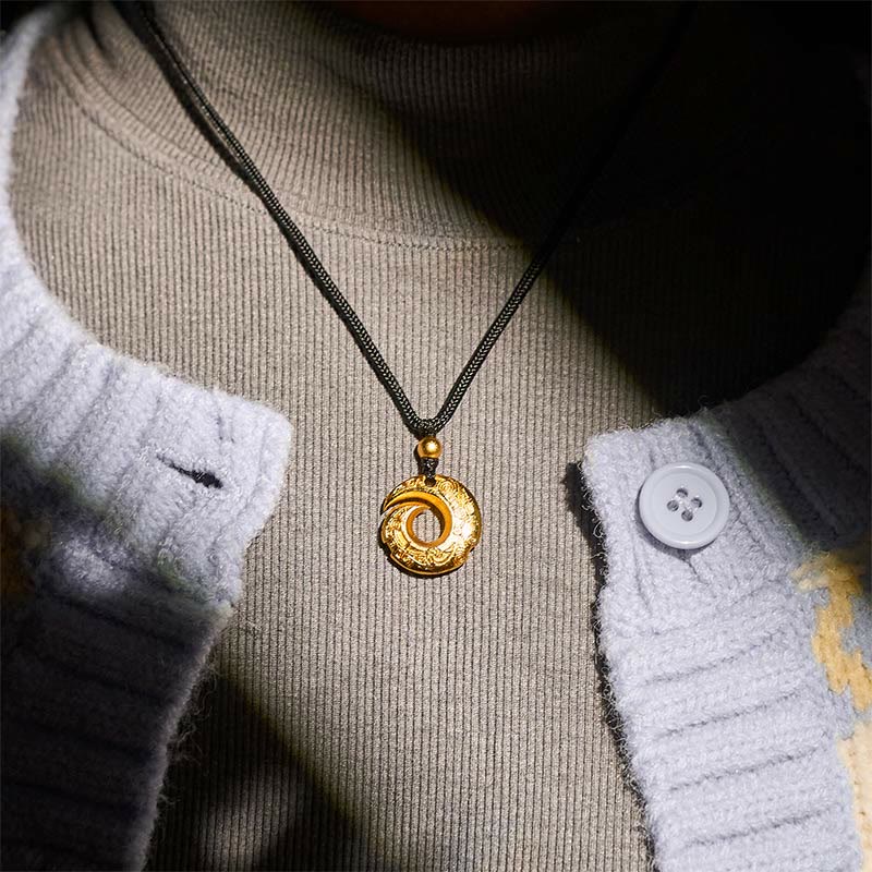 Buddha Stones Wishing You Good Fortune 24k Gold Plated Brass Peace Buckle Black Rope Necklace Includes Gift Message Card