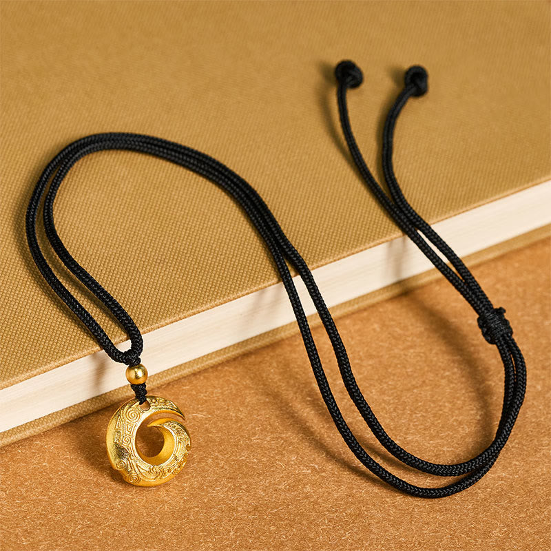 Buddha Stones Wishing You Good Fortune 24k Gold Plated Brass Peace Buckle Black Rope Necklace Includes Gift Message Card