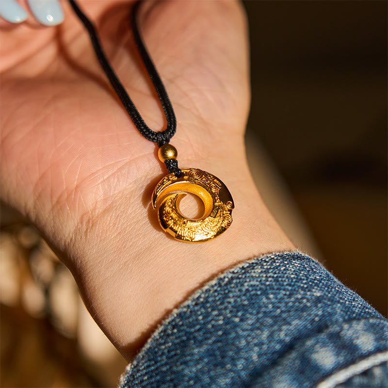 Buddha Stones Wishing You Good Fortune 24k Gold Plated Brass Peace Buckle Black Rope Necklace Includes Gift Message Card
