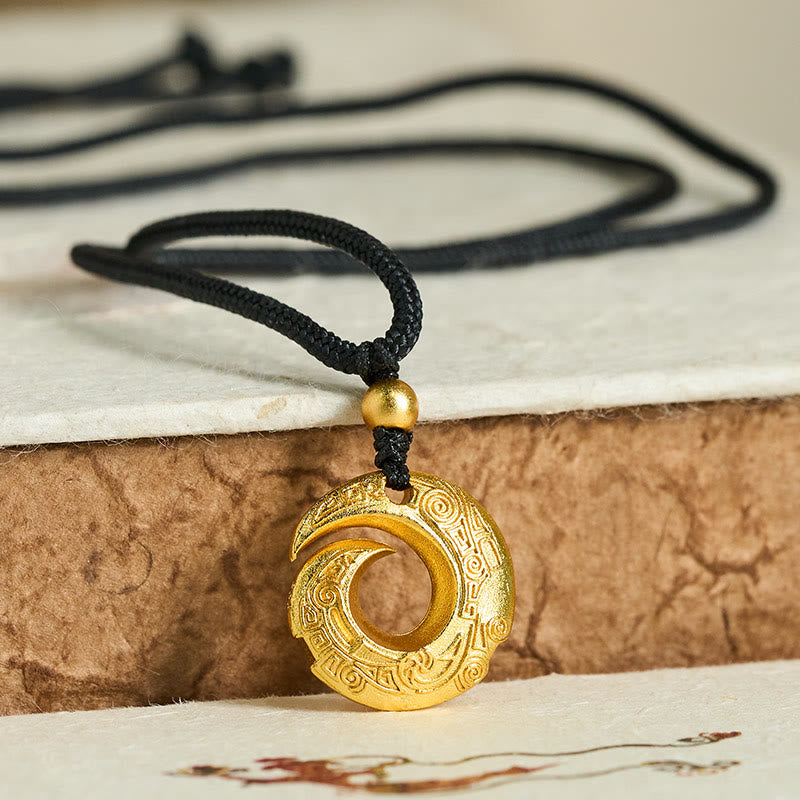Buddha Stones Wishing You Good Fortune 24k Gold Plated Brass Peace Buckle Black Rope Necklace Includes Gift Message Card