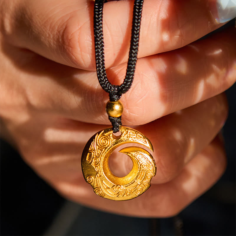 Buddha Stones Wishing You Good Fortune 24k Gold Plated Brass Peace Buckle Black Rope Necklace Includes Gift Message Card