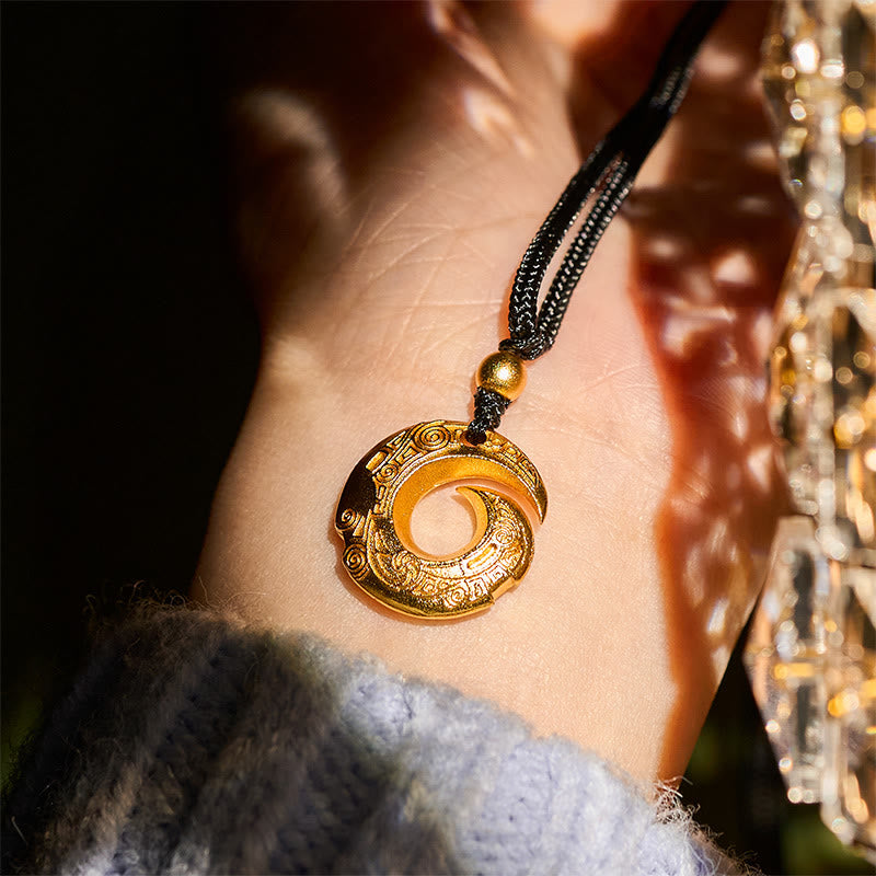 Buddha Stones Wishing You Good Fortune 24k Gold Plated Brass Peace Buckle Black Rope Necklace Includes Gift Message Card