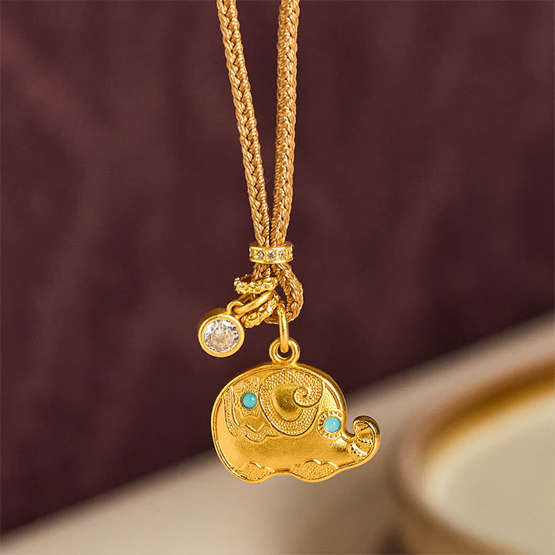 Buddha Stones May Strength Be With You 24k Gold Plated Brass Elephant Necklace Includes Gift Message Card