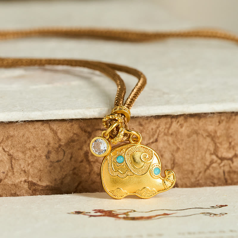 Buddha Stones May Strength Be With You 24k Gold Plated Brass Elephant Necklace Includes Gift Message Card