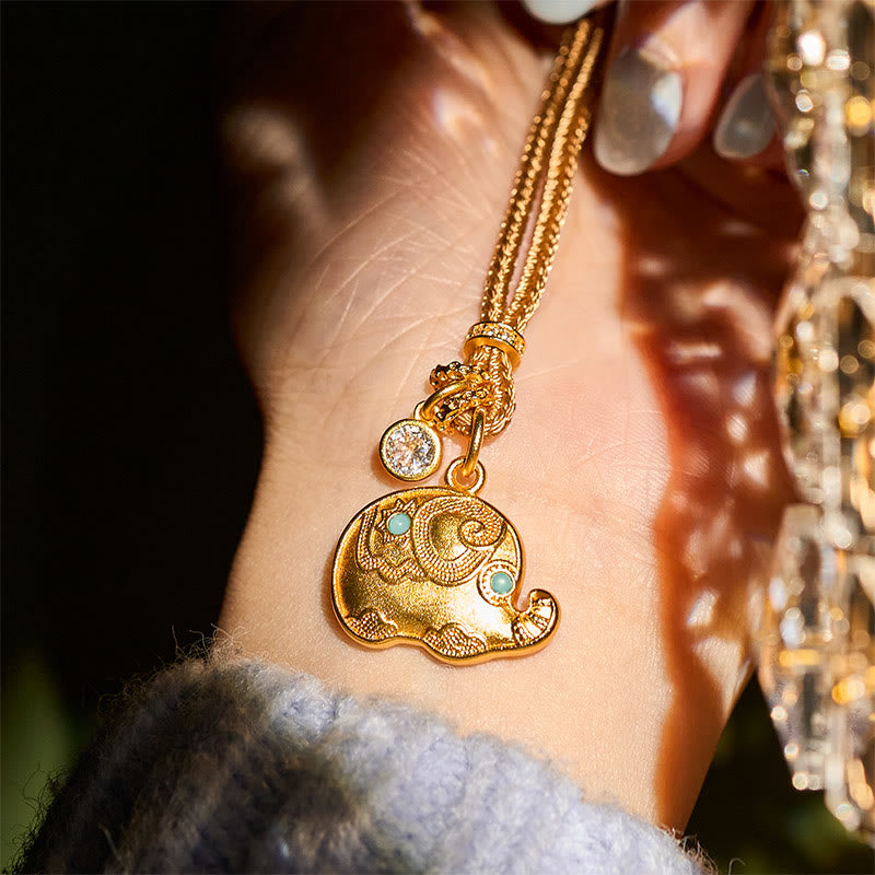 Buddha Stones May Strength Be With You 24k Gold Plated Brass Elephant Necklace Includes Gift Message Card