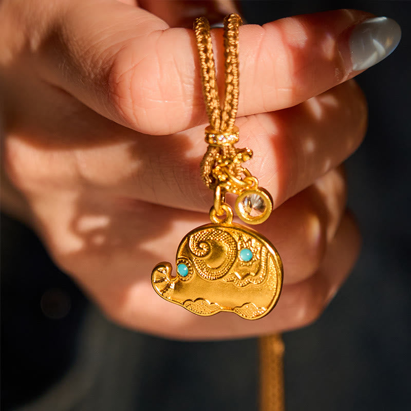 Buddha Stones May Strength Be With You 24k Gold Plated Brass Elephant Necklace Includes Gift Message Card