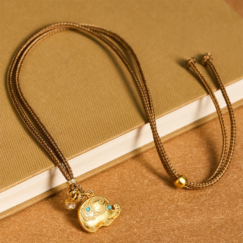Buddha Stones May Strength Be With You 24k Gold Plated Brass Elephant Necklace Includes Gift Message Card