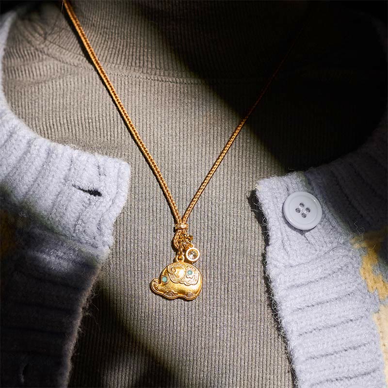Buddha Stones May Strength Be With You 24k Gold Plated Brass Elephant Necklace Includes Gift Message Card