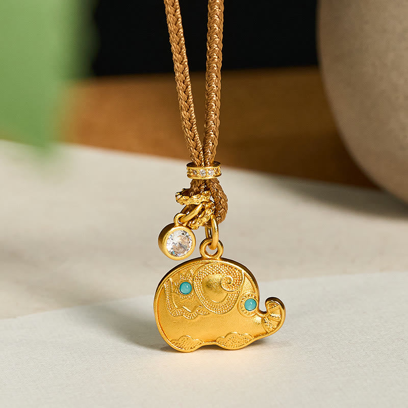 Buddha Stones May Strength Be With You 24k Gold Plated Brass Elephant Necklace Includes Gift Message Card