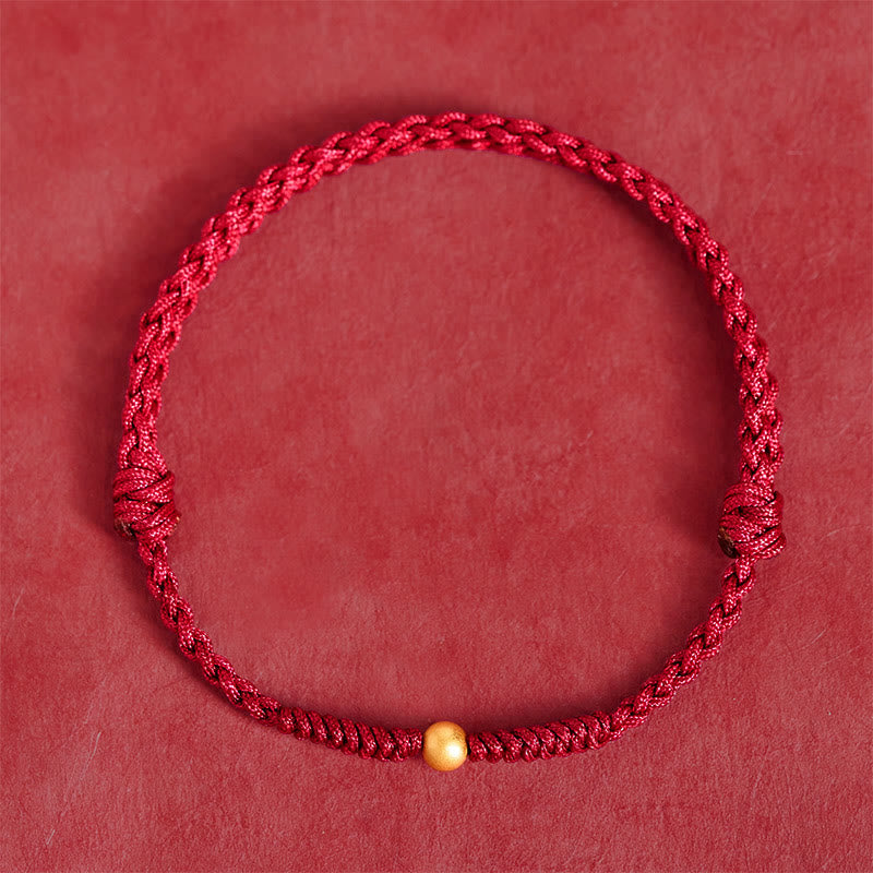 Buddha Stones A Simple Wish for You 925 Sterling Silver Plated Gold Single Bead Red Rope Bracelet Anklet Includes Gift Message Card