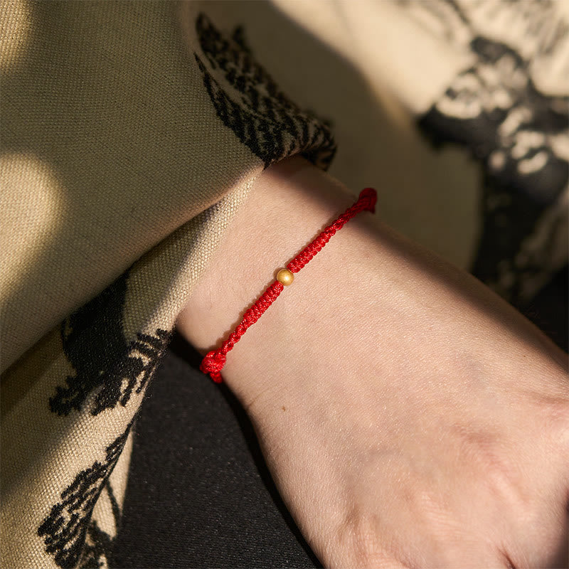 Buddha Stones A Simple Wish for You 925 Sterling Silver Plated Gold Single Bead Red Rope Bracelet Anklet Includes Gift Message Card