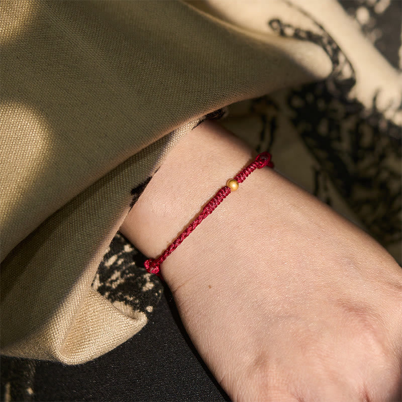 Buddha Stones A Simple Wish for You 925 Sterling Silver Plated Gold Single Bead Red Rope Bracelet Anklet Includes Gift Message Card