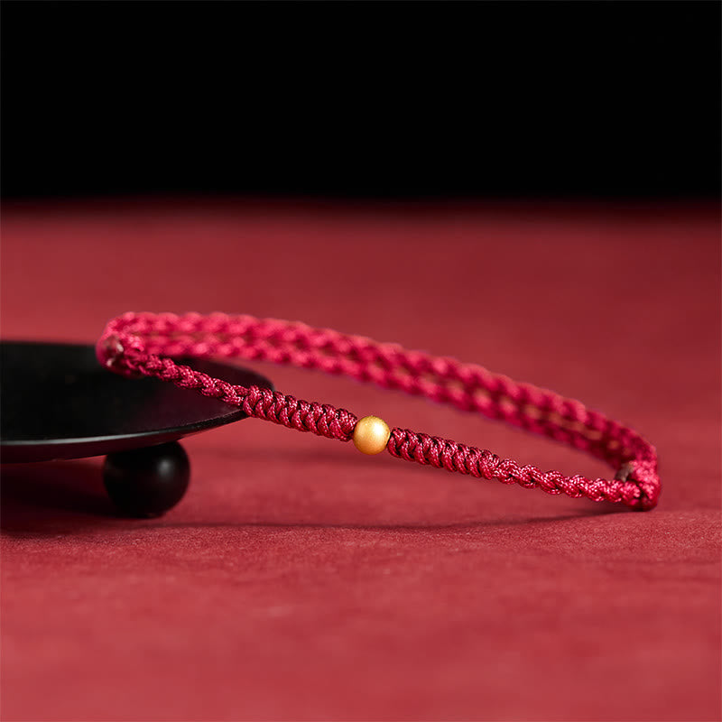 Buddha Stones A Simple Wish for You 925 Sterling Silver Plated Gold Single Bead Red Rope Bracelet Anklet Includes Gift Message Card