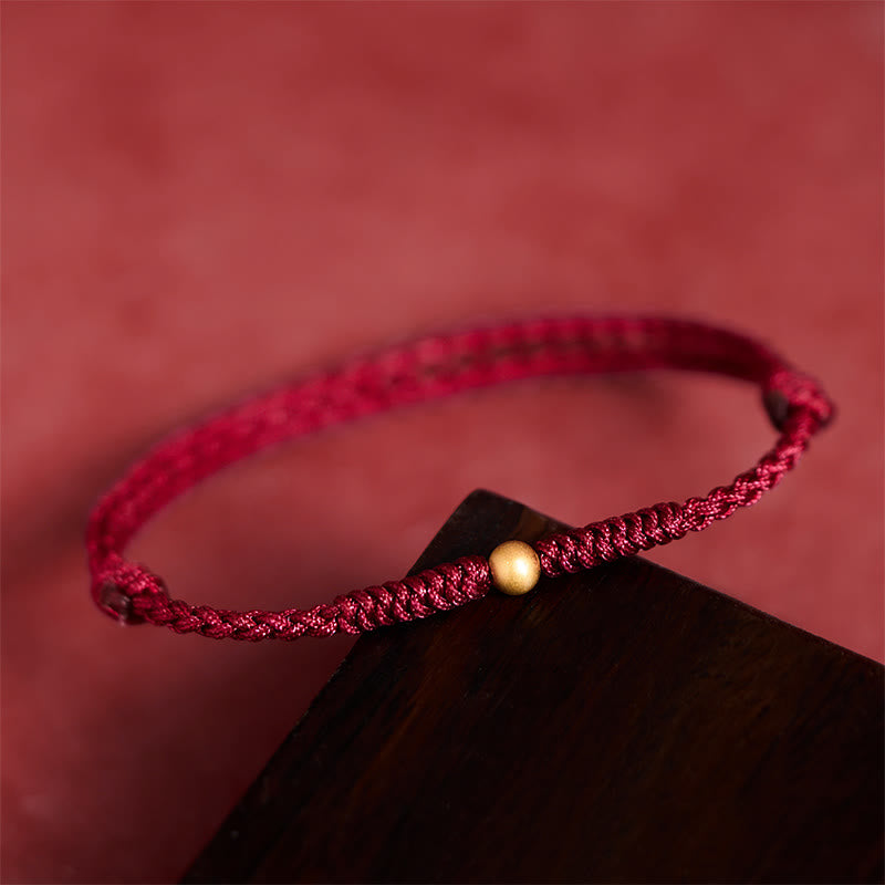 Buddha Stones A Simple Wish for You 925 Sterling Silver Plated Gold Single Bead Red Rope Bracelet Anklet Includes Gift Message Card