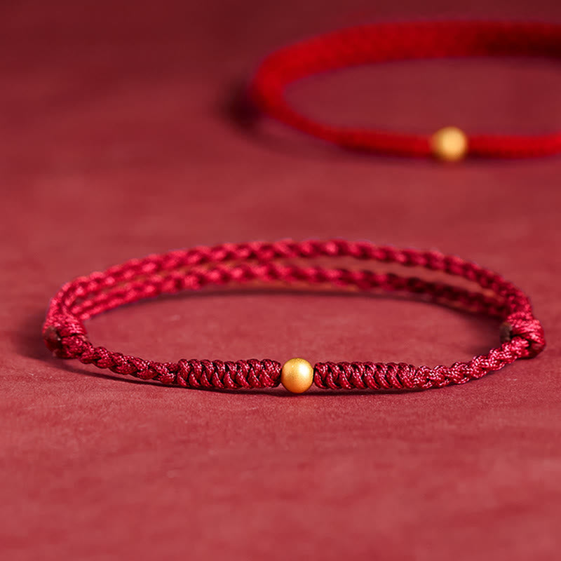 Buddha Stones A Simple Wish for You 925 Sterling Silver Plated Gold Single Bead Red Rope Bracelet Anklet Includes Gift Message Card