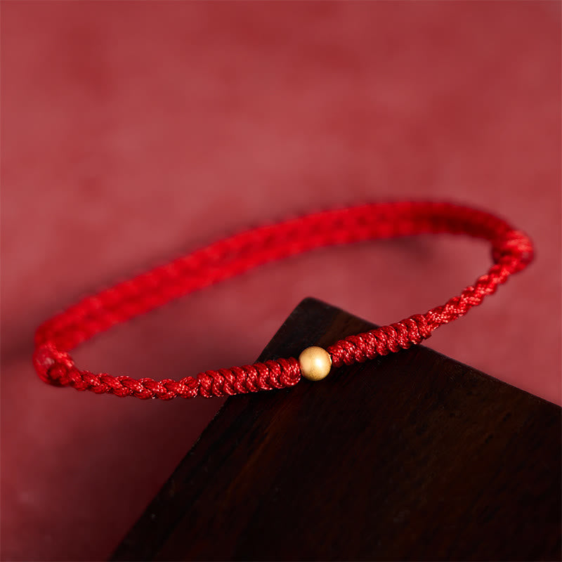 Buddha Stones A Simple Wish for You 925 Sterling Silver Plated Gold Single Bead Red Rope Bracelet Anklet Includes Gift Message Card