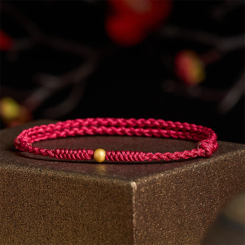 Buddha Stones A Simple Wish for You 925 Sterling Silver Plated Gold Single Bead Red Rope Bracelet Anklet Includes Gift Message Card