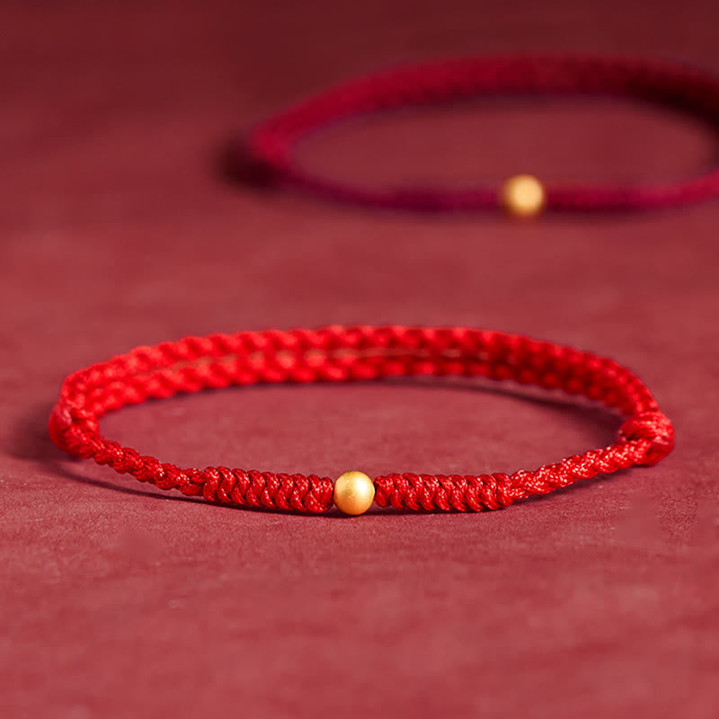 Buddha Stones A Simple Wish for You 925 Sterling Silver Plated Gold Single Bead Red Rope Bracelet Anklet Includes Gift Message Card
