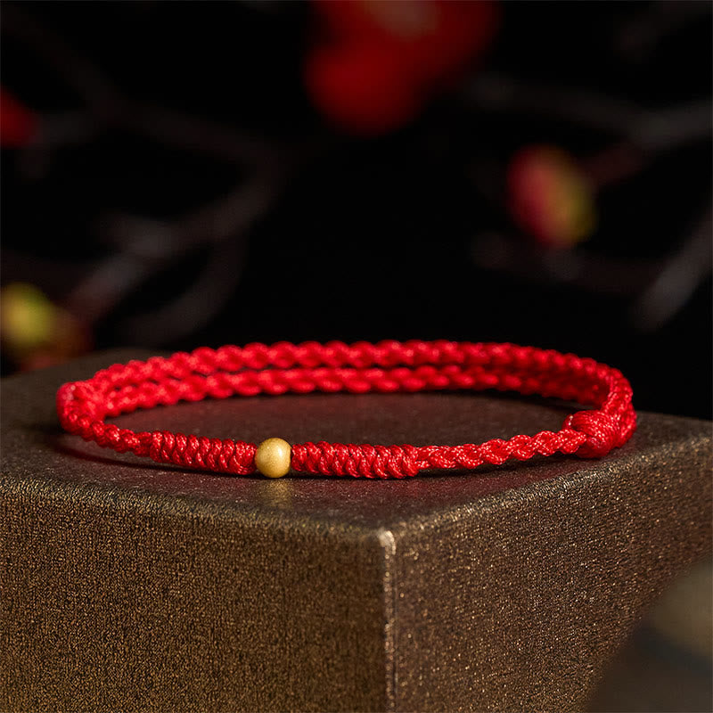 Buddha Stones A Simple Wish for You 925 Sterling Silver Plated Gold Single Bead Red Rope Bracelet Anklet Includes Gift Message Card