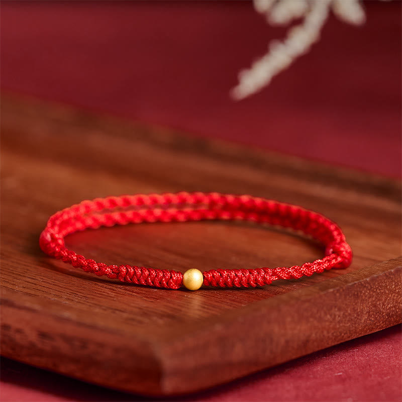 Buddha Stones A Simple Wish for You 925 Sterling Silver Plated Gold Single Bead Red Rope Bracelet Anklet Includes Gift Message Card