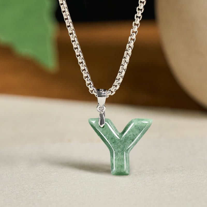 Buddha Stones May You Find Your Own Meaning Natural A-Z Letter Jade Titanium Steel Chain Necklace Includes Gift Message Card