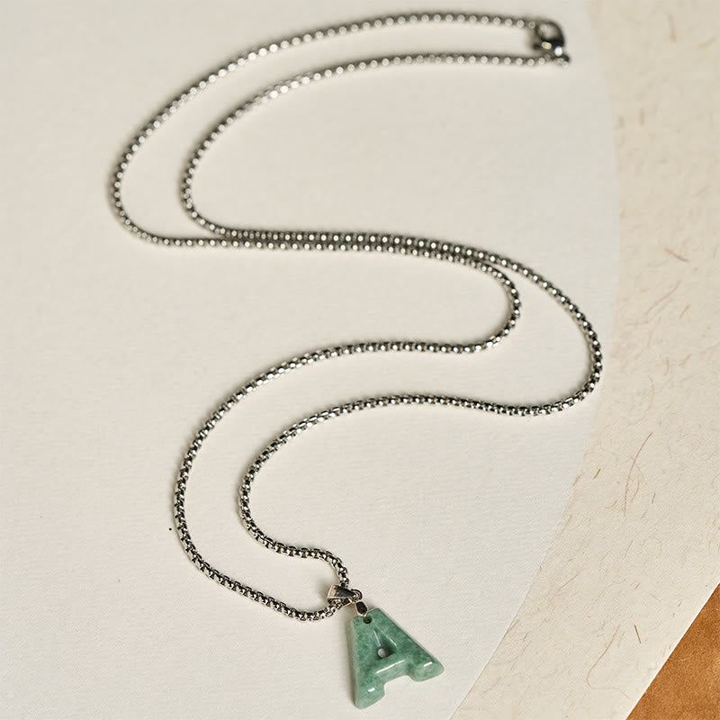 Buddha Stones May You Find Your Own Meaning Natural A-Z Letter Jade Titanium Steel Chain Necklace Includes Gift Message Card