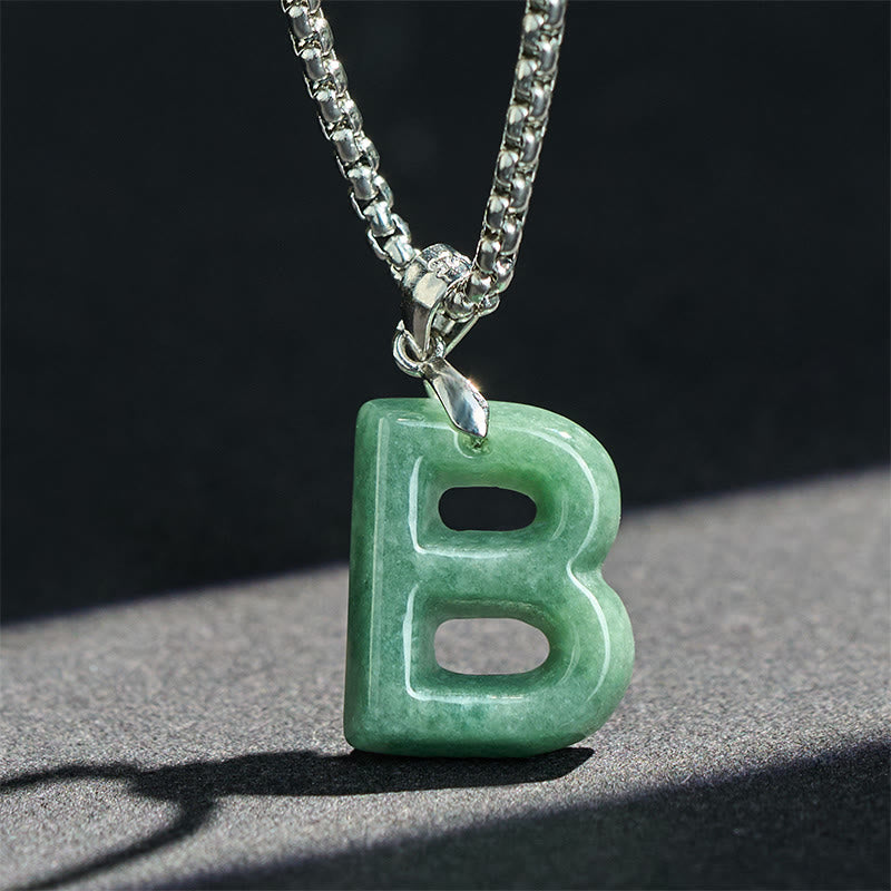Buddha Stones May You Find Your Own Meaning Natural A-Z Letter Jade Titanium Steel Chain Necklace Includes Gift Message Card