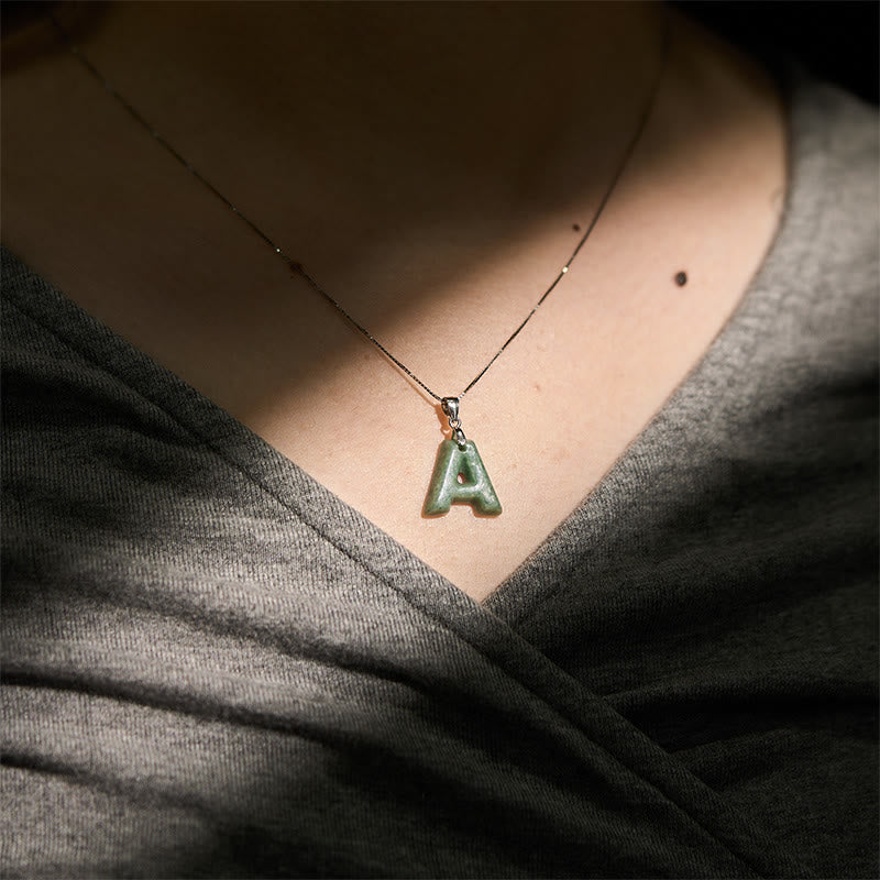 Buddha Stones May You Find Your Own Meaning Natural A-Z Letter Jade 925 Sterling Silver Chain Necklace Includes Gift Message Card
