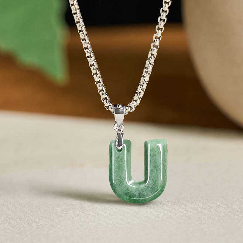 Buddha Stones May You Find Your Own Meaning Natural A-Z Letter Jade Titanium Steel Chain Necklace Includes Gift Message Card