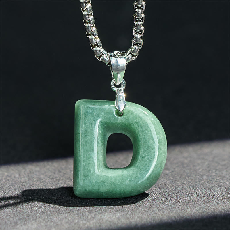 Buddha Stones May You Find Your Own Meaning Natural A-Z Letter Jade Titanium Steel Chain Necklace Includes Gift Message Card