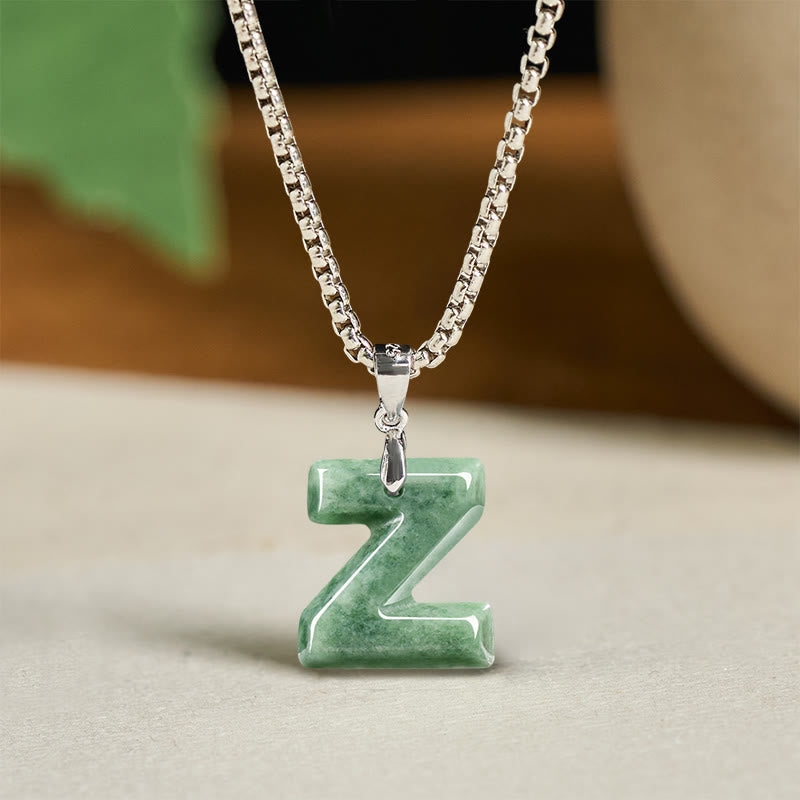 Buddha Stones May You Find Your Own Meaning Natural A-Z Letter Jade Titanium Steel Chain Necklace Includes Gift Message Card