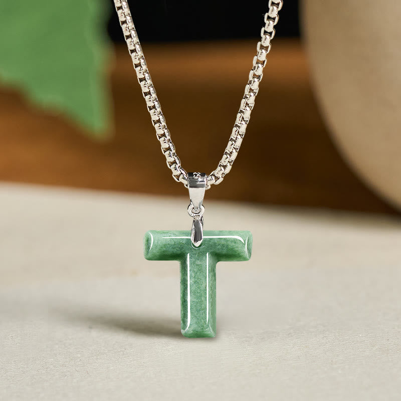 Buddha Stones May You Find Your Own Meaning Natural A-Z Letter Jade Titanium Steel Chain Necklace Includes Gift Message Card