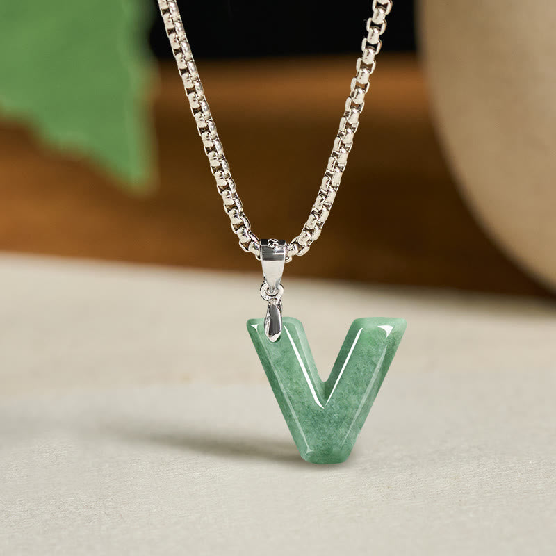 Buddha Stones May You Find Your Own Meaning Natural A-Z Letter Jade Titanium Steel Chain Necklace Includes Gift Message Card