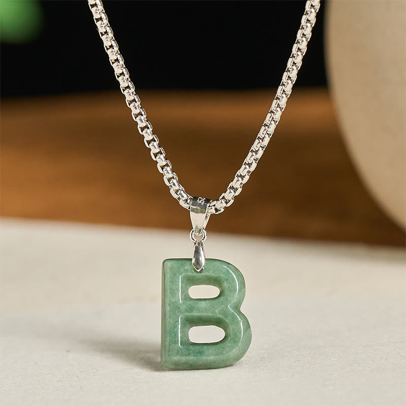 Buddha Stones May You Find Your Own Meaning Natural A-Z Letter Jade Titanium Steel Chain Necklace Includes Gift Message Card